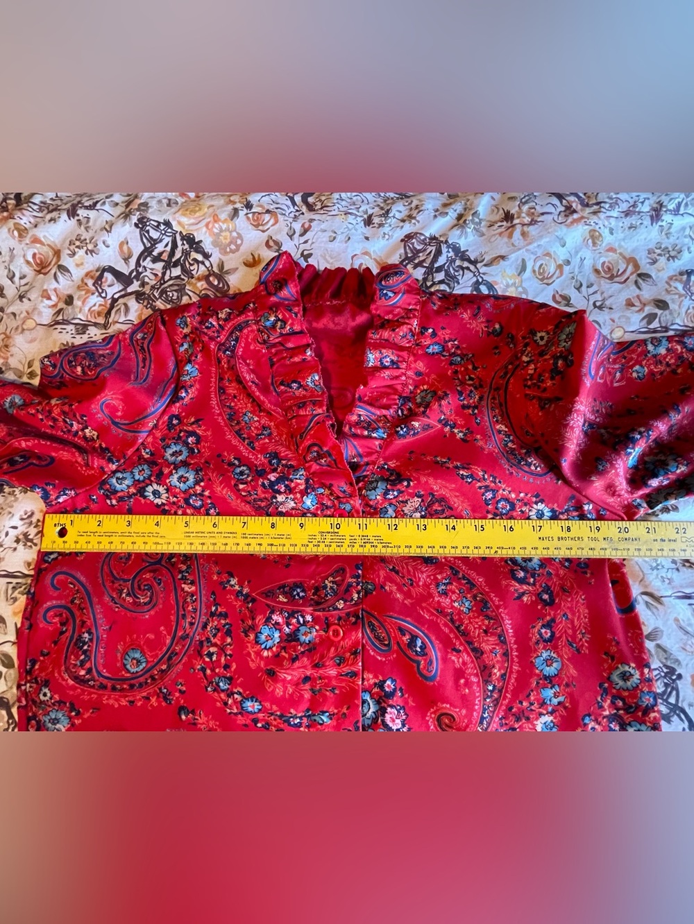 Red Paisley Ruffle-Trim Blouse - Picture 9 of 13